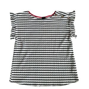 W5 Black & White Striped Ruffle Sleeve Tee with Red Neck Trim